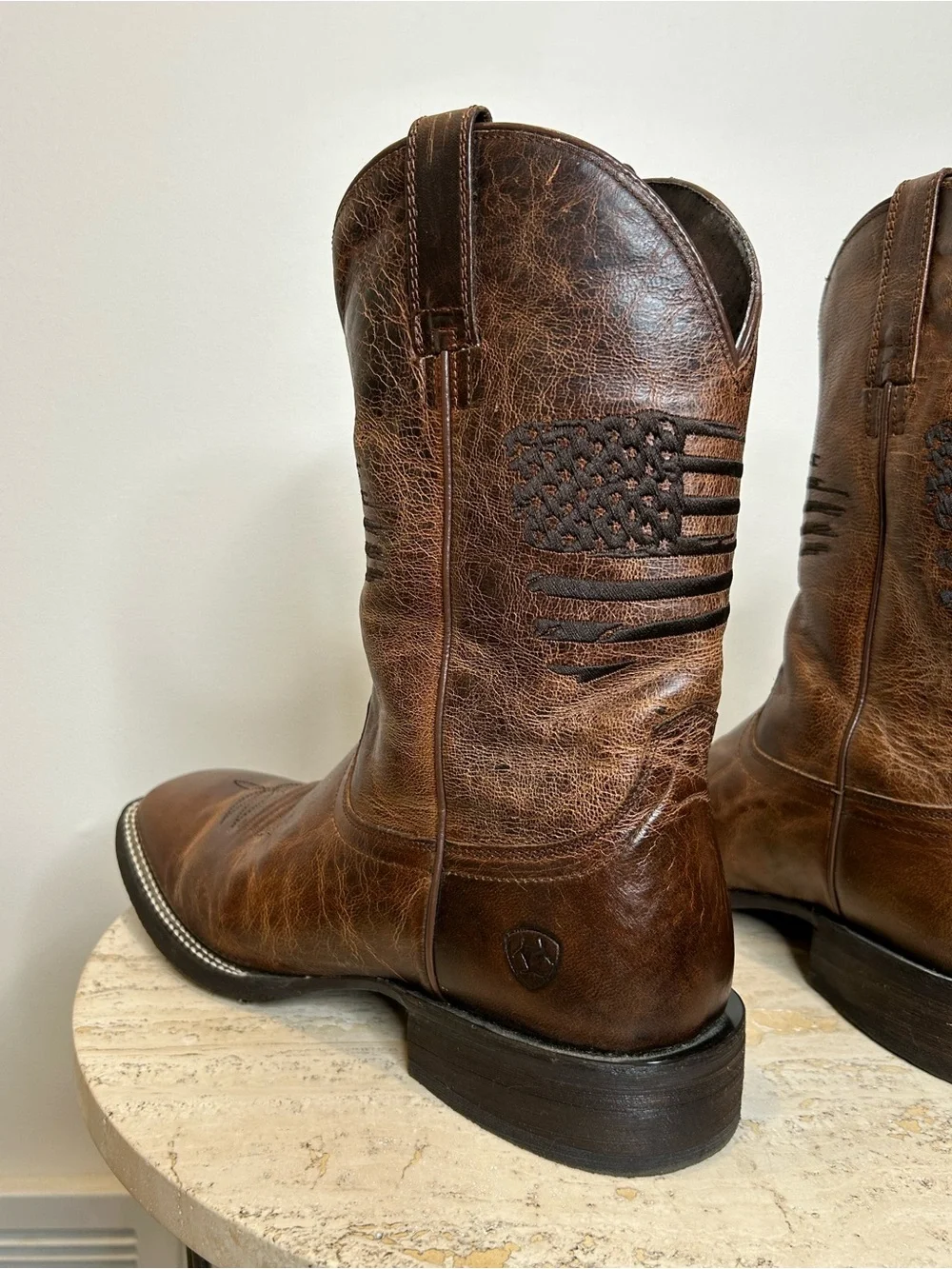 Ariat Men's Brown Leather Cowboy Boots with Stitch Accents Size 11.5D